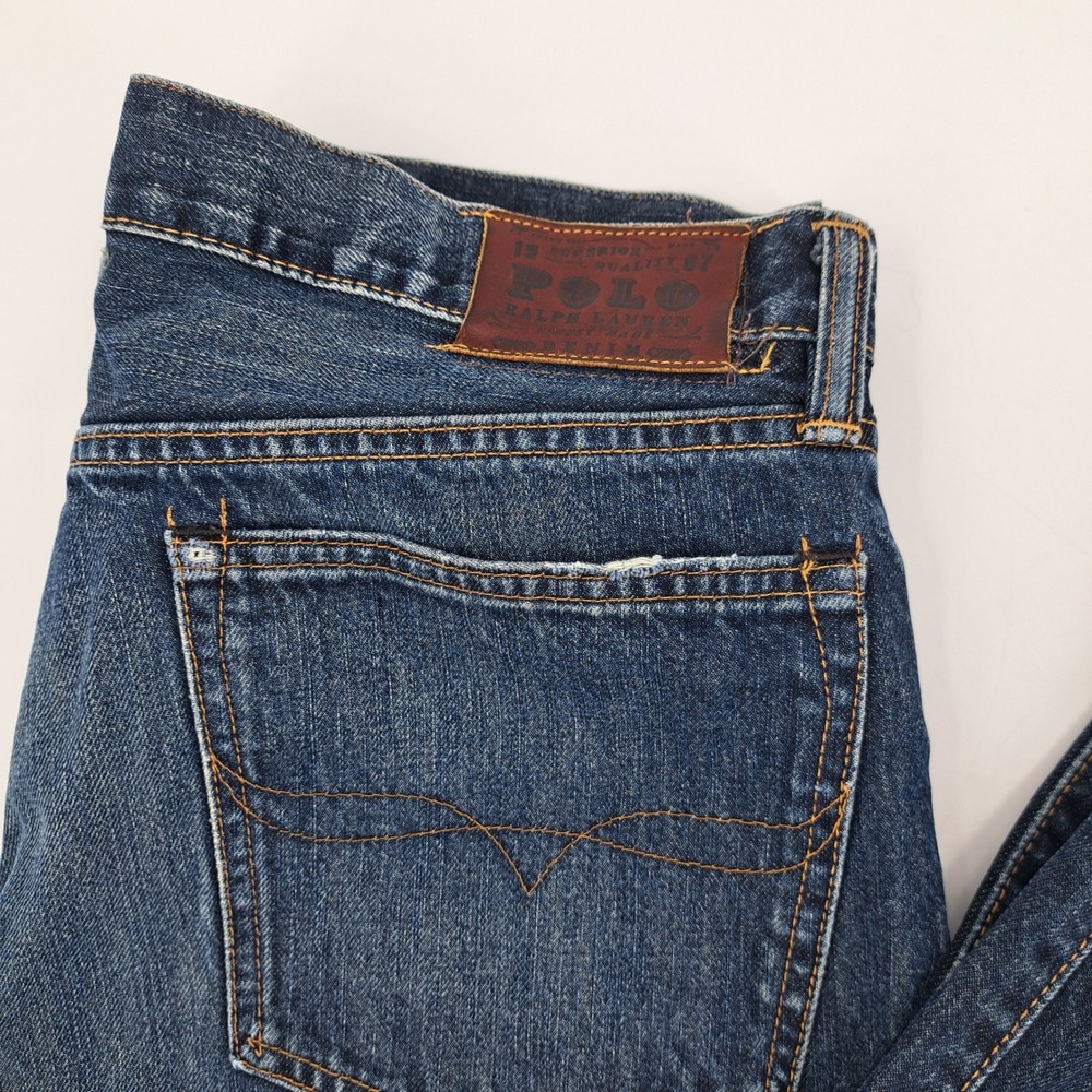 Polo Ralph Lauren Straight Leg Jeans Mens 36x32 Blue Medium Wash Distressed - Picture 2 of 11